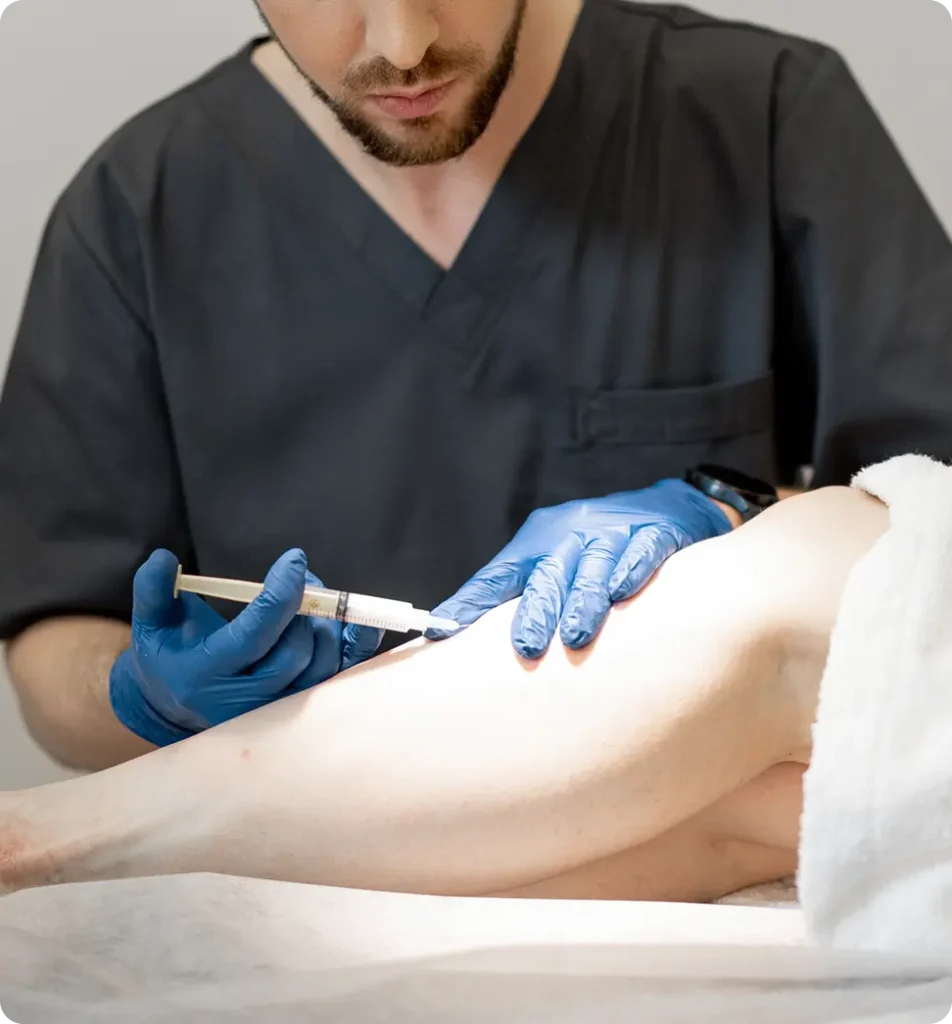 inyección en parte inferior de la pierna